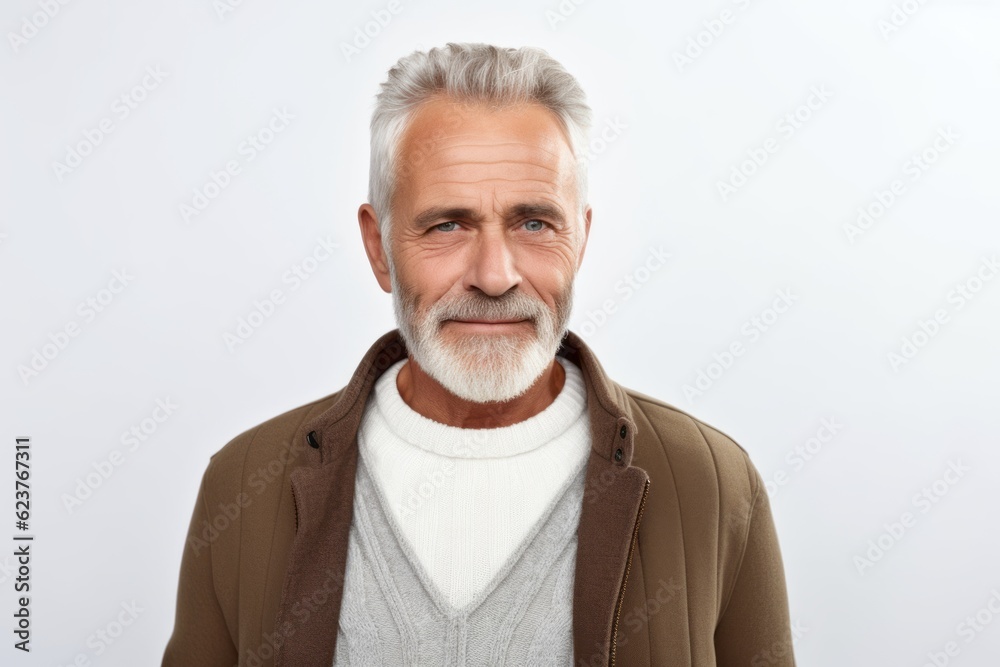 Portrait of handsome senior man with grey hair and beard on white background Portrait of handsome senior man with grey hair and beard on white background