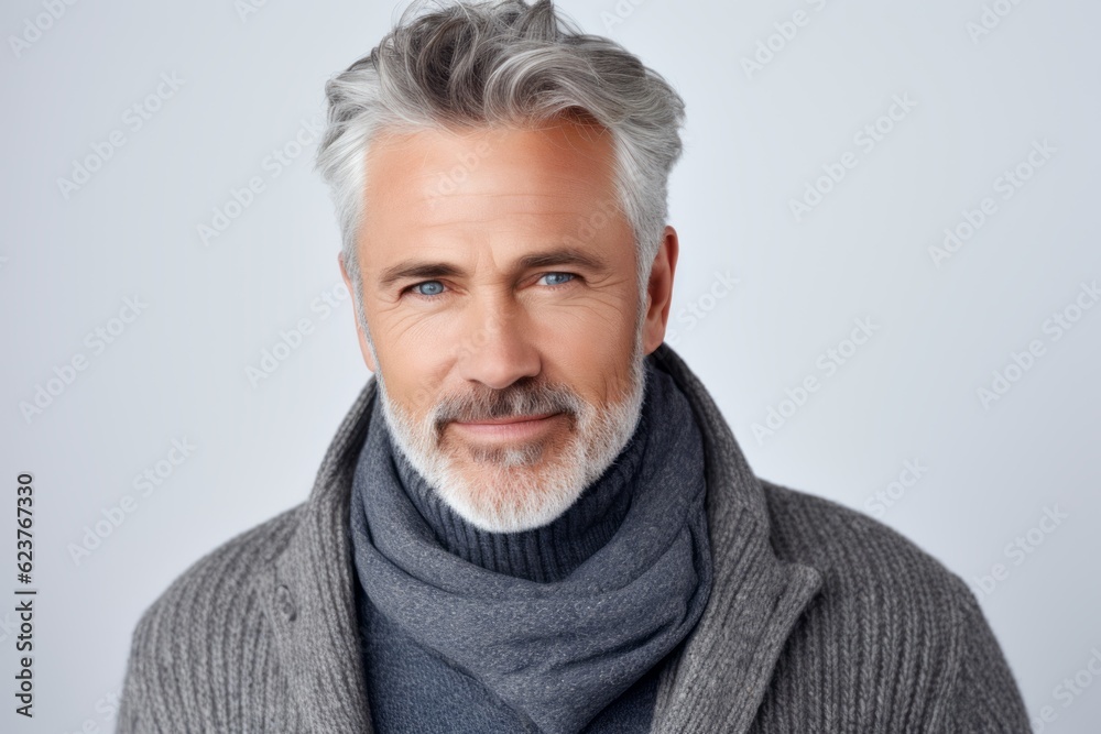 Portrait of a handsome mature man with grey hair and gray scarf Portrait of a handsome mature man with grey hair and gray scarf