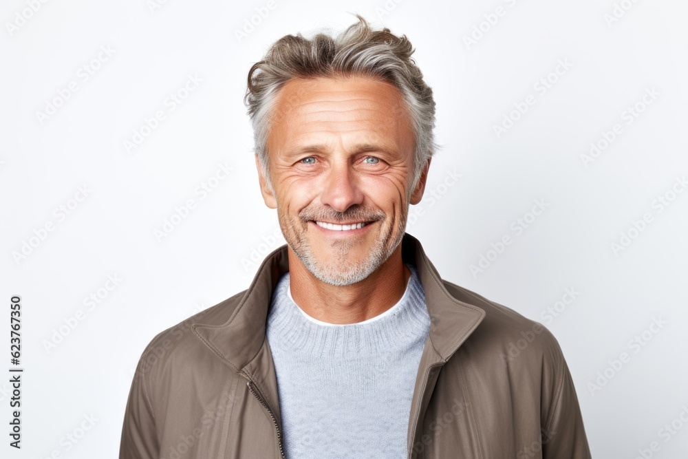 Portrait of a happy mature man smiling at camera on white background Portrait of a happy mature man smiling at camera on white background