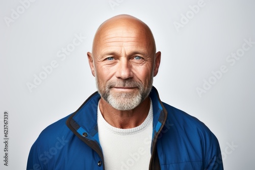 Portrait of a senior man looking at the camera on a white background