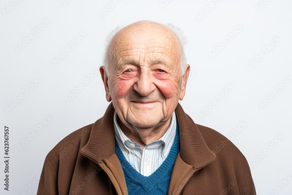 Obraz premium Portrait of a senior man with wrinkles on his face on a white background