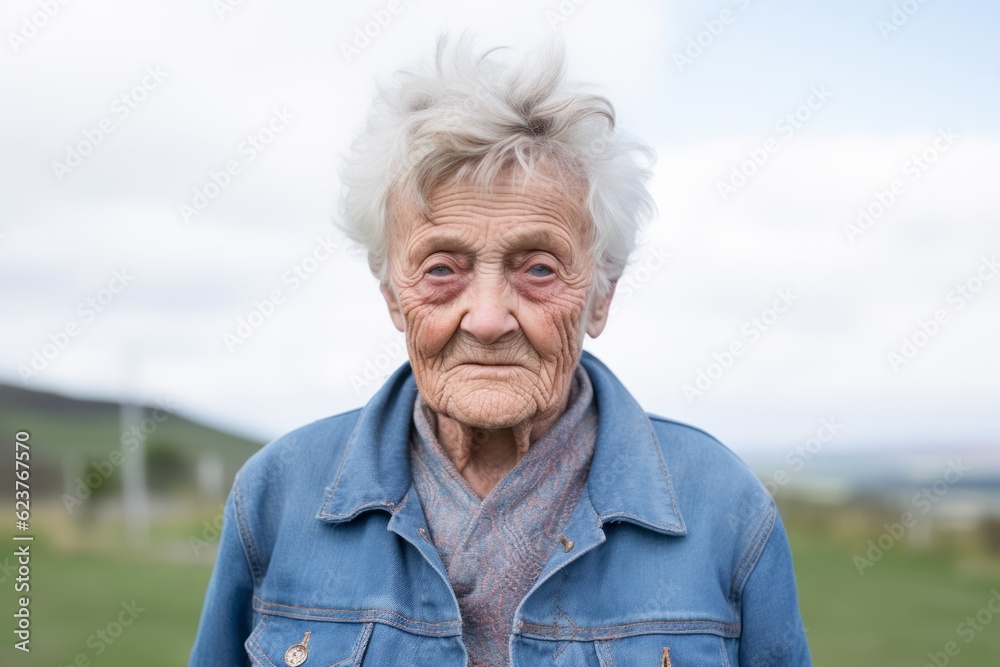 Portrait of an elderly woman with grey hair in the countryside. Portrait of an elderly woman with grey hair in the countryside.