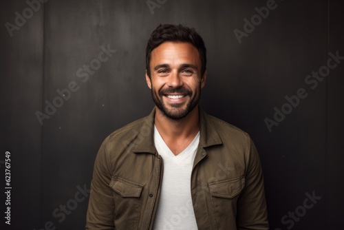 Portrait photography of a satisfied Brazilian man in his 30s wearing a chic cardigan against an abstract background 