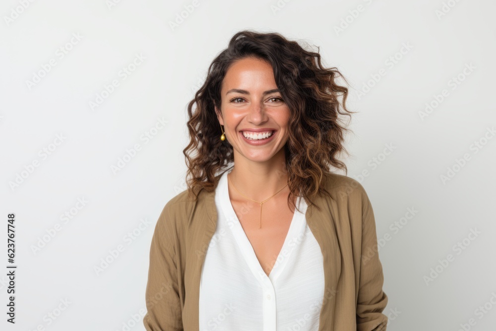 Portrait of a smiling young woman with curly hair against white background Portrait of a smiling young woman with curly hair against white background