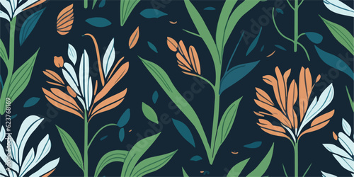 Watercolor Paradise Fantasy, Vector Illustration of Exotic Tulip Pattern