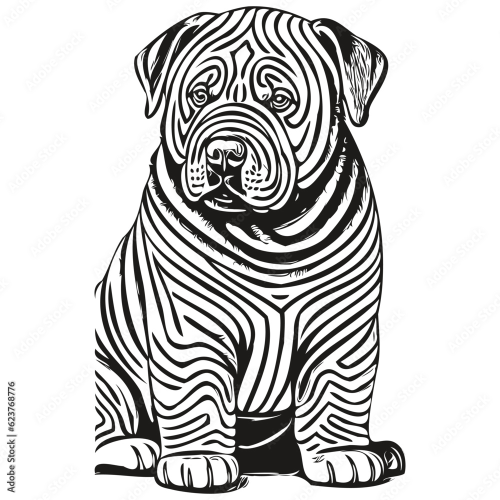 Chinese Shar Pei dog portrait in vector, animal hand drawing for tattoo or tshirt print illustration Chinese Shar Pei dog portrait in vector, animal hand drawing for tattoo or tshirt print illustration