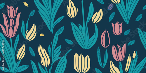 Exotic Floral Symphony  Vector Illustration of Tulips in Paradise