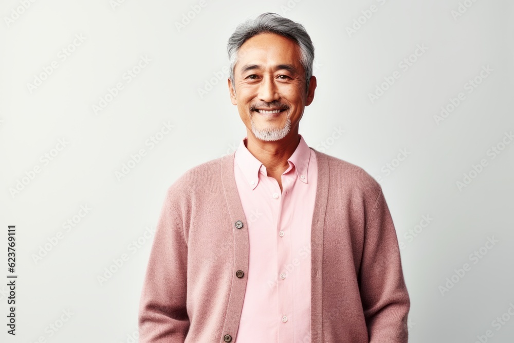 Portrait of a smiling senior asian man standing against white background Portrait of a smiling senior asian man standing against white background