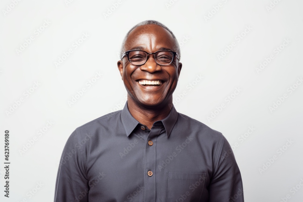 Happy african american man in shirt and eyeglasses smiling at camera Happy african american man in shirt and eyeglasses smiling at camera