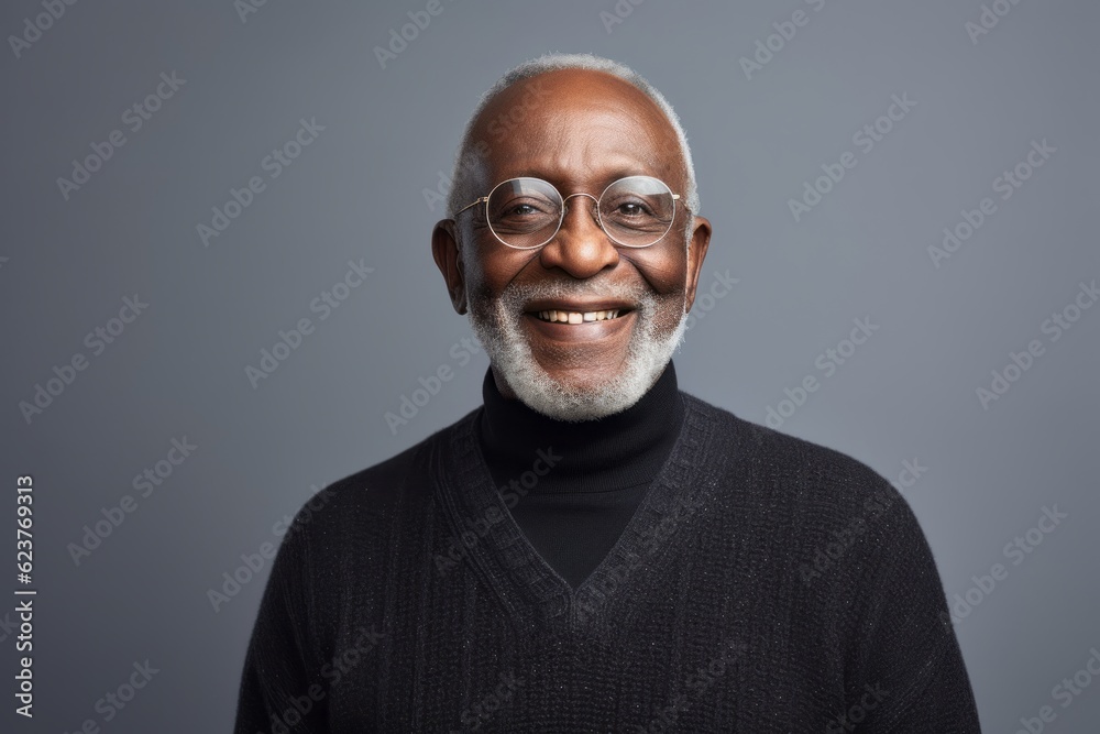 Portrait of a senior Indian man wearing glasses and a black sweater Portrait of a senior Indian man wearing glasses and a black sweater