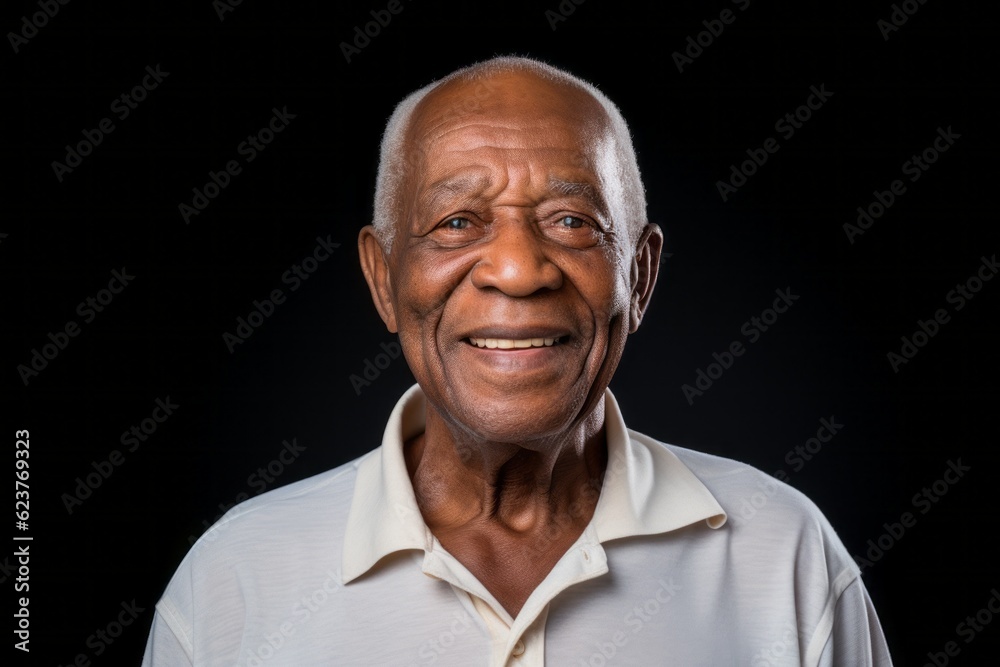 Portrait of a senior African man smiling at the camera against black background Portrait of a senior African man smiling at the camera against black background