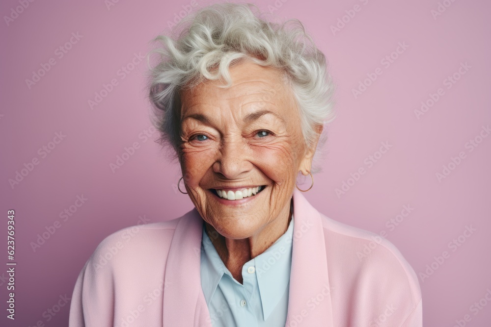 Portrait of smiling senior woman looking at camera isolated on pink background Portrait of smiling senior woman looking at camera isolated on pink background