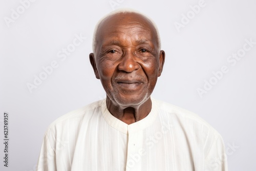 Portrait of a senior Indian man in a white shirt on a white background