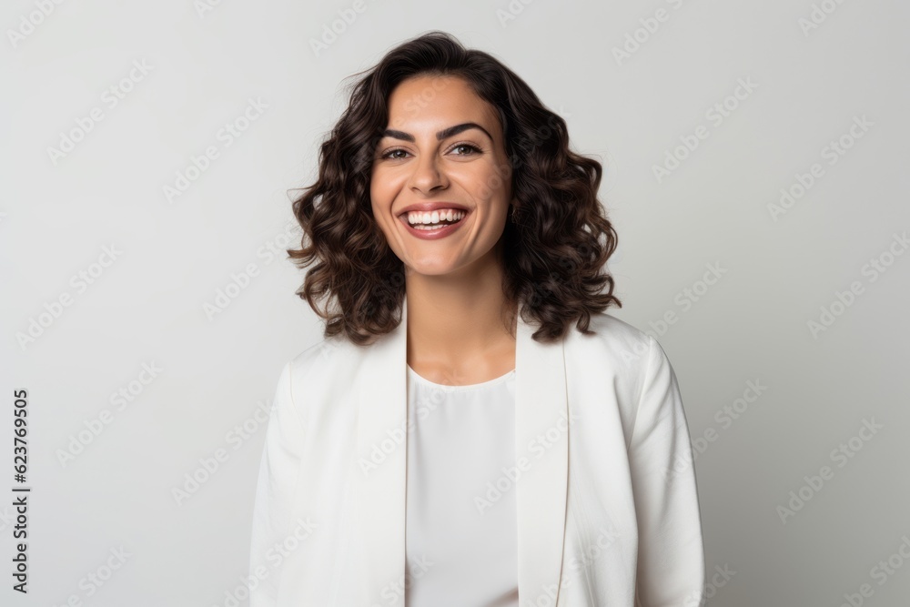 Portrait of a smiling businesswoman looking at camera over white background Portrait of a smiling businesswoman looking at camera over white background