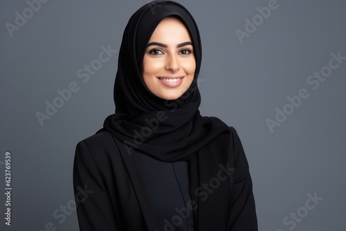 Portrait of young muslim woman in hijab looking at camera and smiling