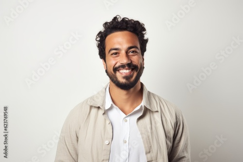 Happy latin man smiling and looking at camera isolated on a white background © Robert MEYNER