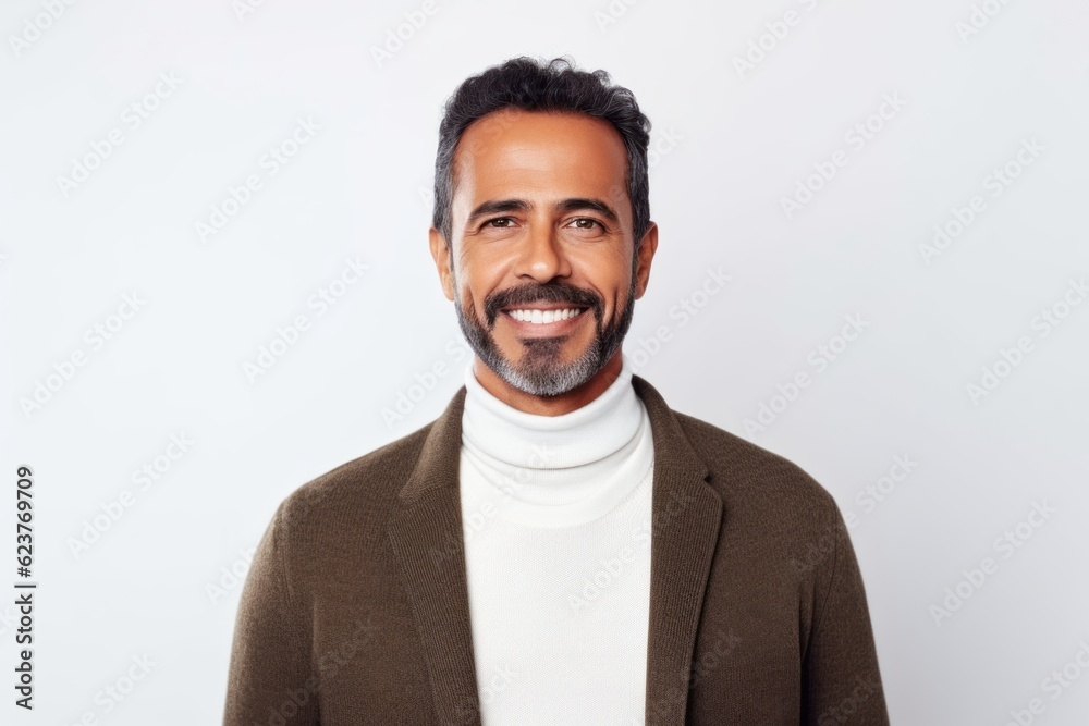 Portrait of handsome man in sweater smiling at camera over white background Portrait of handsome man in sweater smiling at camera over white background