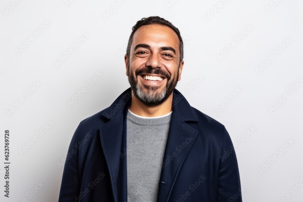 Portrait of a happy latin man smiling on a white background