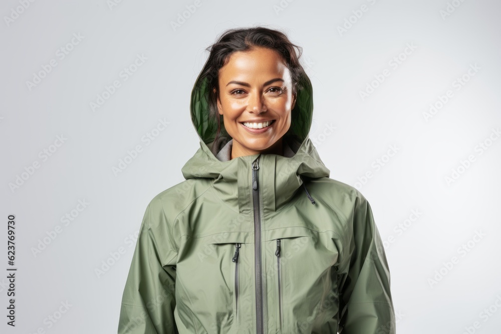Portrait of a smiling woman in winter jacket posing isolated on a white background Portrait of a smiling woman in winter jacket posing isolated on a white background