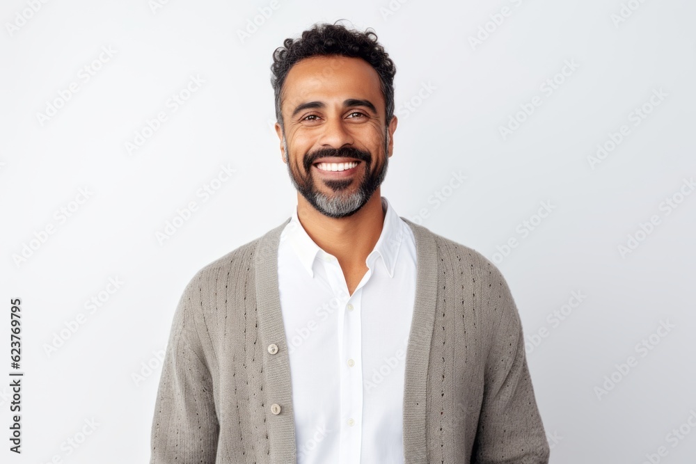 Portrait of a handsome young man smiling and looking at camera over white background Portrait of a handsome young man smiling and looking at camera over white background