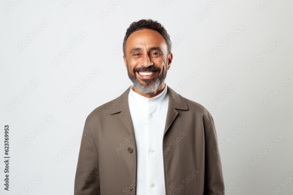 Portrait of a happy mature man smiling at camera isolated on a white background Portrait of a happy mature man smiling at camera isolated on a white background