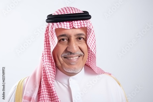 Portrait of middle-aged arabian man. Isolated on white background.