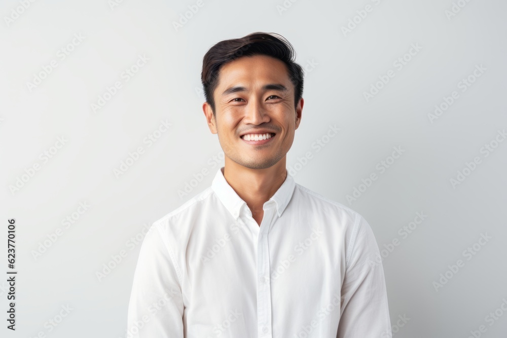 Portrait of a handsome young asian man smiling against white background Portrait of a handsome young asian man smiling against white background