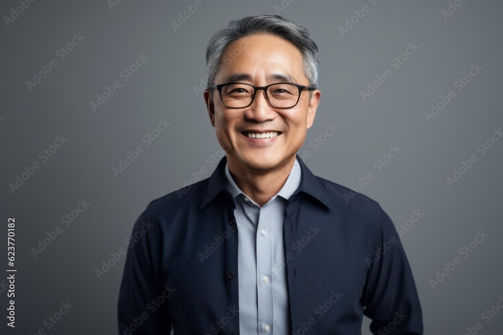 Portrait of smiling asian senior business man in eyeglasses - obrazy, fototapety, plakaty 