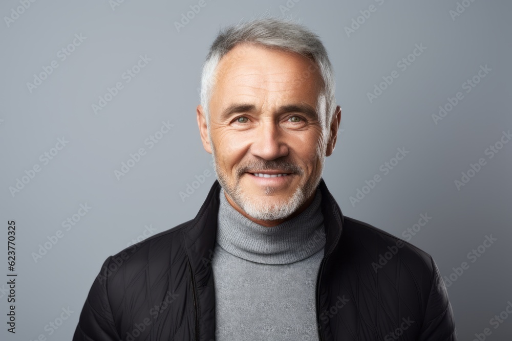 Portrait of smiling senior man looking at camera isolated on grey background Portrait of smiling senior man looking at camera isolated on grey background