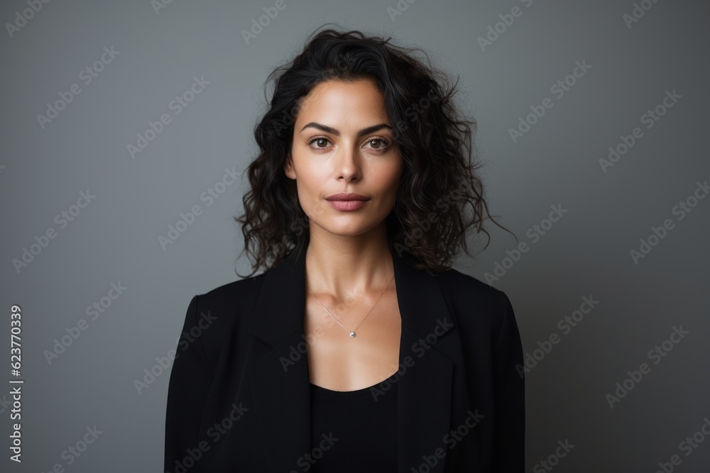 Medium shot portrait photography of a serious Brazilian woman in her 30s wearing a chic cardigan against a minimalist or empty room background Medium shot portrait photography of a serious Brazilian woman in her 30s wearing a chic cardigan against a minimalist or empty room background