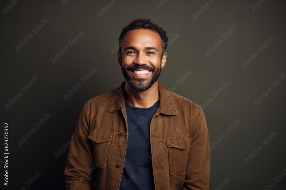 Portrait of a smiling african american man standing against grey background