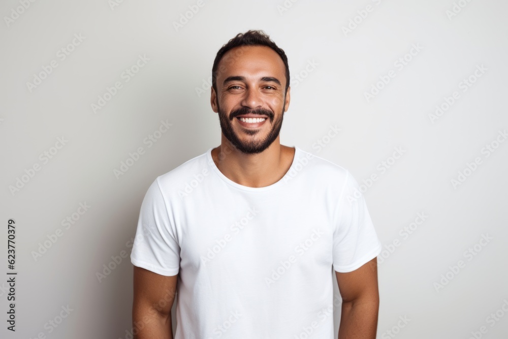 Portrait of a happy young man smiling at camera against white background Portrait of a happy young man smiling at camera against white background
