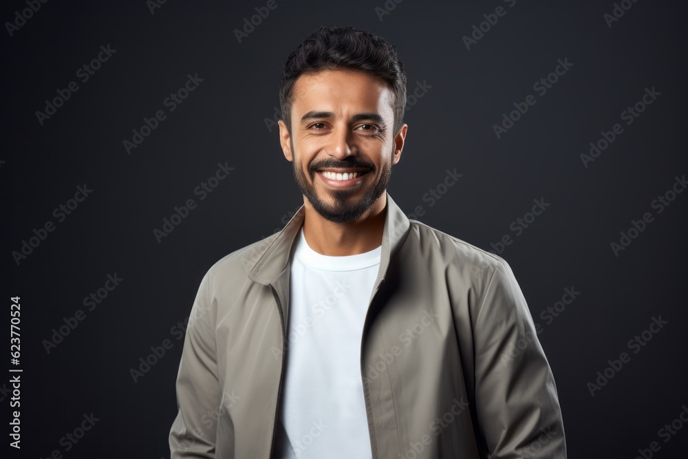 smiling young indian man in jacket looking at camera isolated on black smiling young indian man in jacket looking at camera isolated on black