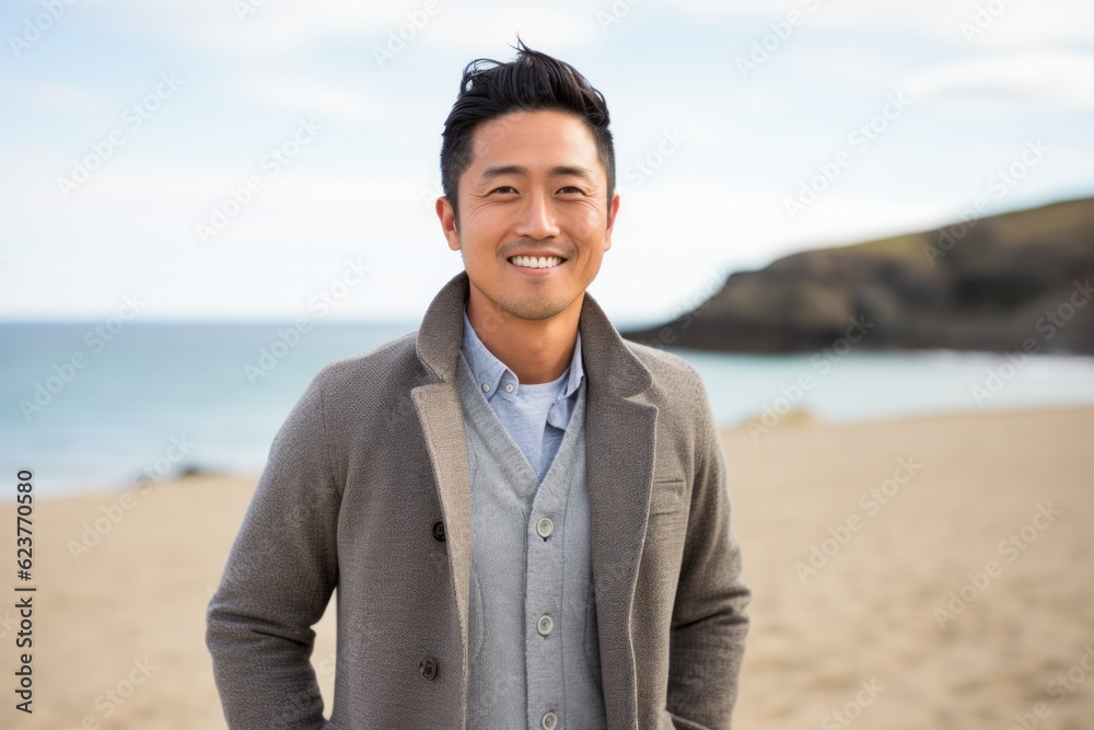 Portrait of a handsome asian man smiling at camera on the beach Portrait of a handsome asian man smiling at camera on the beach