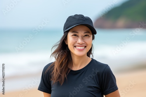 Portrait of a beautiful young asian woman smiling at the beach © Robert MEYNER