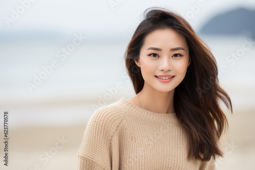 portrait of beautiful asian woman smiling on the beach. asia