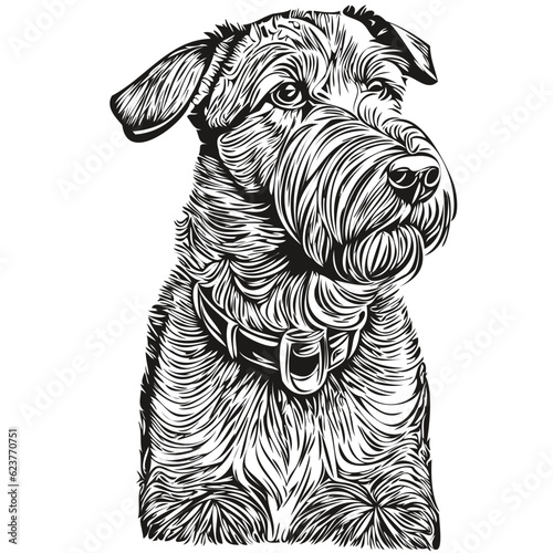 Airedale Terrier dog t shirt print black and white, cute funny outline drawing vector realistic breed pet