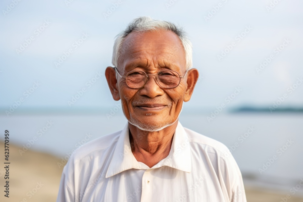 Portrait of senior asian man with eyeglasses on the beach Portrait of senior asian man with eyeglasses on the beach