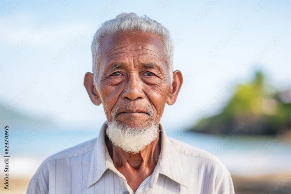 Portrait of senior man with white beard looking at camera at beach Portrait of senior man with white beard looking at camera at beach