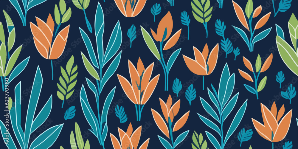 Tropical Harmony, Vector Illustration of Tulip Pattern in Paradise