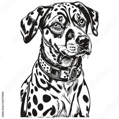 Dalmatian dog black drawing vector, isolated face painting sketch line illustration