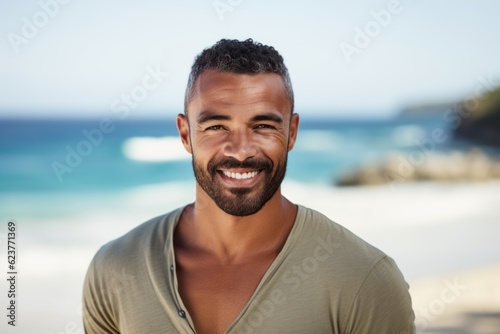 Portrait of smiling man standing on the beach on a sunny day