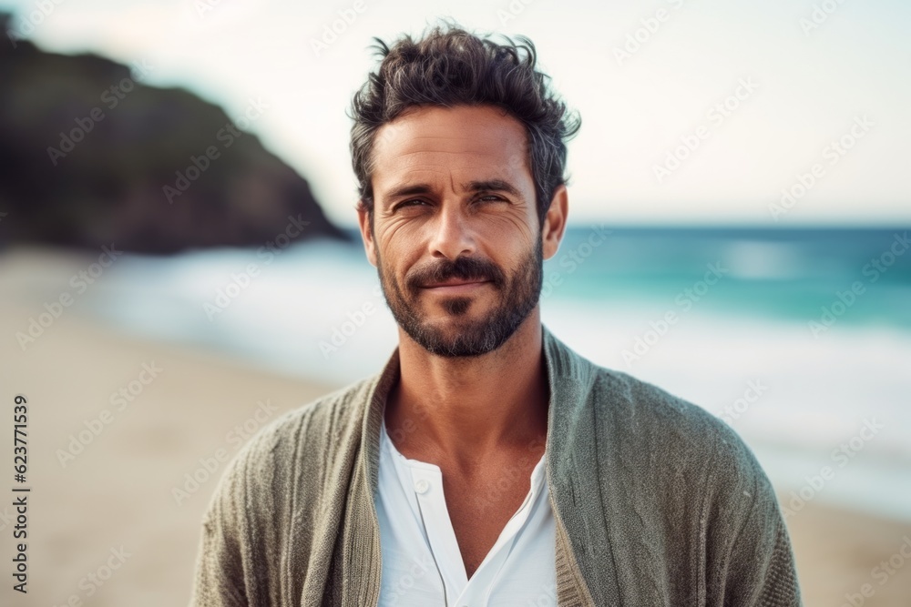 Portrait of handsome man looking at camera at beach during sunny day Portrait of handsome man looking at camera at beach during sunny day