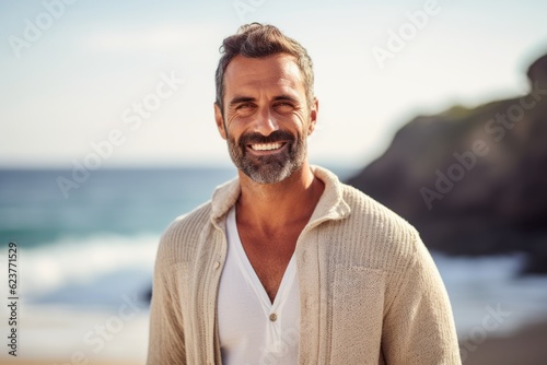 Portrait of smiling man standing on beach at the day time. Looking at camera © Robert MEYNER
