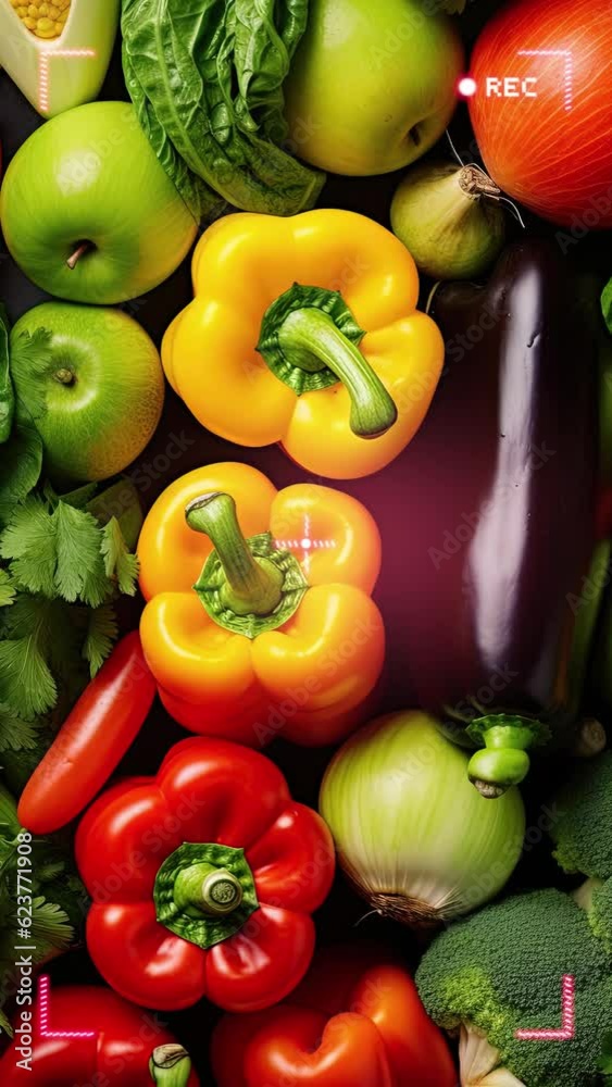 Vertical video healthy foods of fresh fruit and vegetables Vertical video healthy foods of fresh fruit and vegetables