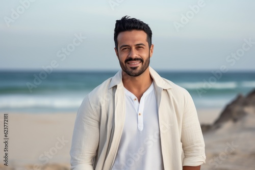 Portrait of handsome young man standing on the beach at the day time