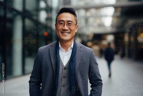 Portrait of a smiling asian businessman standing in an office building © Robert MEYNER