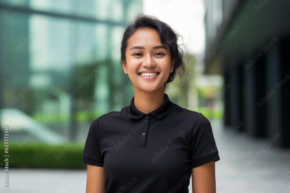 Portrait of a smiling young businesswoman in black t-shirt Portrait of a smiling young businesswoman in black t-shirt