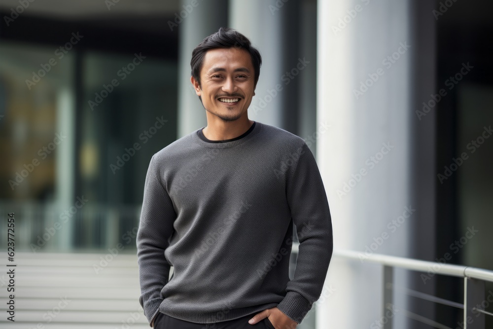 Portrait of a handsome Asian man in casual clothes standing outdoors. Portrait of a handsome Asian man in casual clothes standing outdoors.