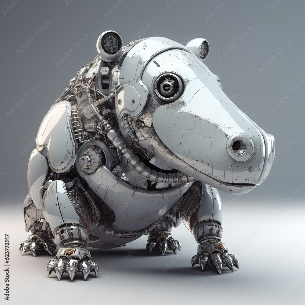 A hippopotamus that is a futuristic machine of the future world. Wildlife Animals. Illustration, Generative AI. A hippopotamus that is a futuristic machine of the future world. Wildlife Animals. Illustration, Generative AI.